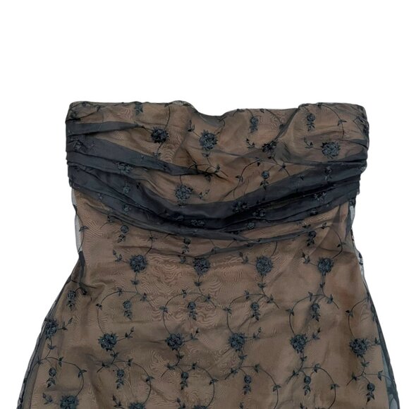 Lucy Agnes Silk Embroidered Sheer Strapless Gown Black M Vampire Witchy Romantic - Picture 3 of 11